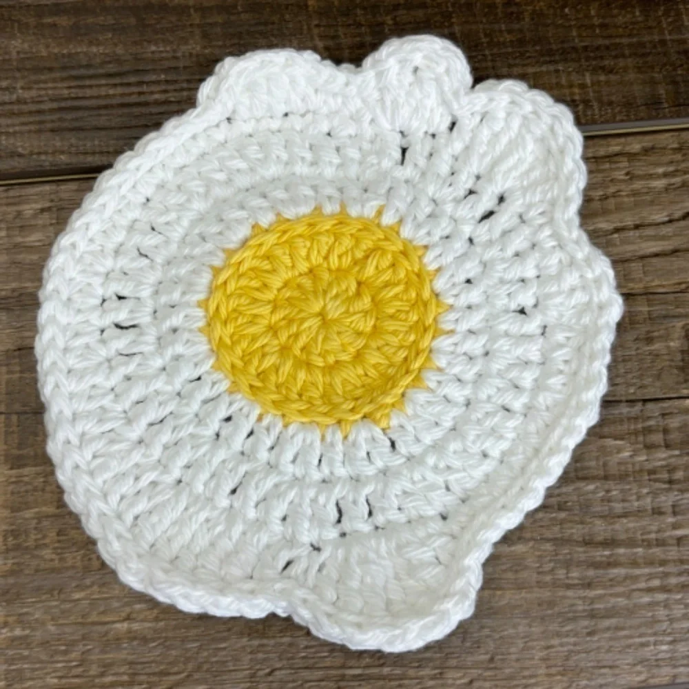 Coasters Sunny Side Up Fried Egg Cup Mug Set of 4‎ Handcrafted Crochet Cotton